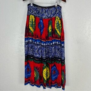 Vintage 80s 90s Dorothy Schoelen Tie Dye Pleated Midi Skirt Size 6